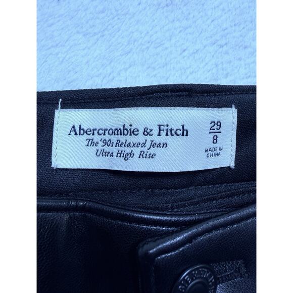 Abercrombie Vegan Leather Pants 90s Relaxed Ultra High Rise Black Sz 29 8 Goth - Picture 5 of 12